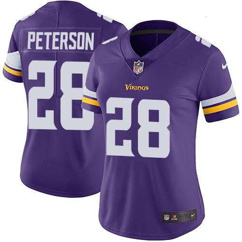 Nike Vikings #28 Adrian Peterson Purple Team Color Women's Stitched NFL Vapor Untouchable Limited Je - Click Image to Close
