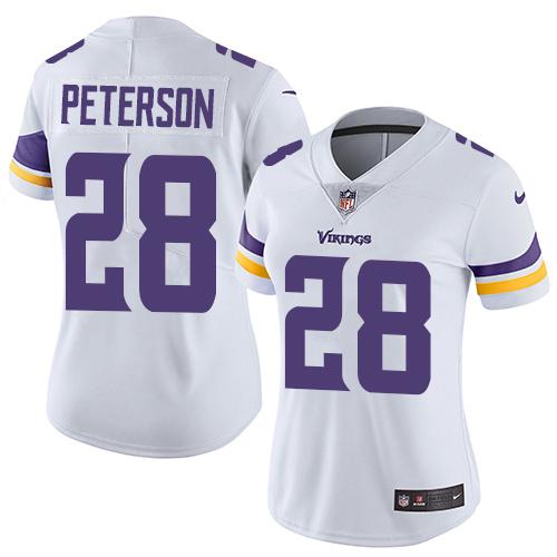 Nike Vikings #28 Adrian Peterson White Women's Stitched NFL Vapor Untouchable Limited Jersey - Click Image to Close