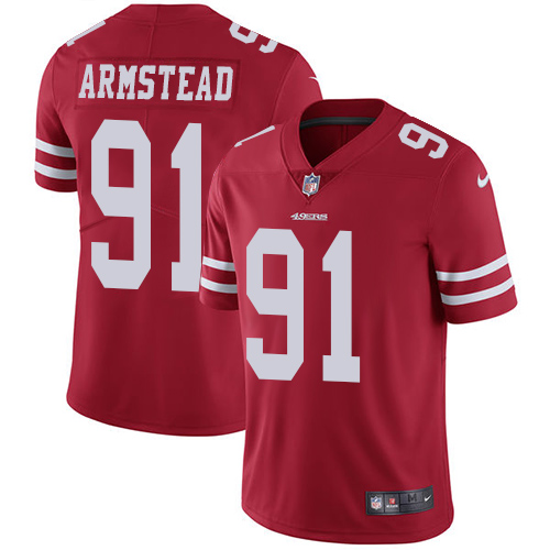 Nike 49ers #91 Arik Armstead Red Team Color Youth Stitched NFL Vapor Untouchable Limited Jersey - Click Image to Close