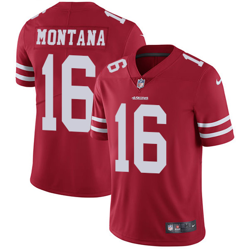 Nike 49ers #16 Joe Montana Red Team Color Youth Stitched NFL Vapor Untouchable Limited Jersey - Click Image to Close
