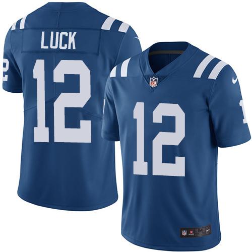 Nike Colts #12 Andrew Luck Royal Blue Team Color Youth Stitched NFL Vapor Untouchable Limited Jersey - Click Image to Close