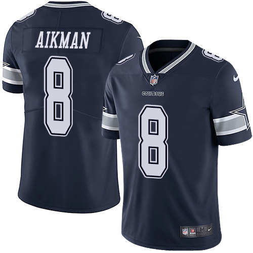 Nike Cowboys #8 Troy Aikman Navy Blue Team Color Youth Stitched NFL Vapor Untouchable Limited Jersey - Click Image to Close