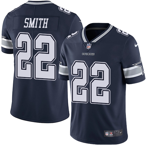 Nike Cowboys #22 Emmitt Smith Navy Blue Team Color Youth Stitched NFL Vapor Untouchable Limited Jers - Click Image to Close