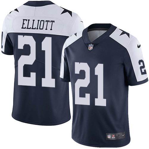 Nike Cowboys #21 Ezekiel Elliott Navy Blue Thanksgiving Youth Stitched NFL Vapor Untouchable Limited