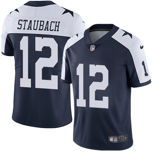 Nike Cowboys #12 Roger Staubach Navy Blue Thanksgiving Youth Stitched NFL Vapor Untouchable Limited