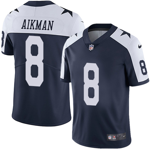 Nike Cowboys #8 Troy Aikman Navy Blue Thanksgiving Youth Stitched NFL Vapor Untouchable Limited Thro - Click Image to Close