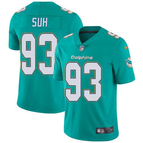Nike Dolphins #93 Ndamukong Suh Aqua Green Team Color Youth Stitched NFL Vapor Untouchable Limited J