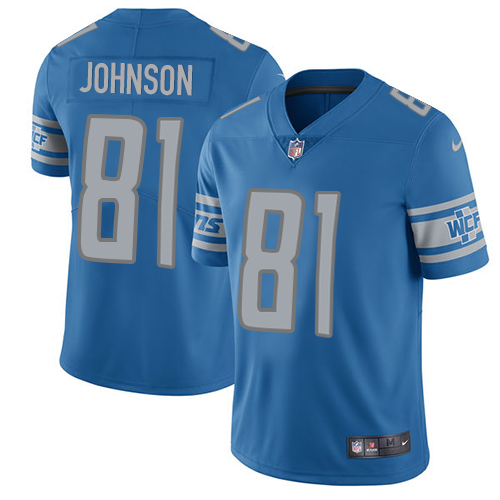 Nike Lions #81 Calvin Johnson Light Blue Team Color Youth Stitched NFL Vapor Untouchable Limited Jer - Click Image to Close