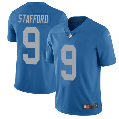 Nike Lions #9 Matthew Stafford Blue Throwback Youth Stitched NFL Vapor Untouchable Limited Jersey - Click Image to Close
