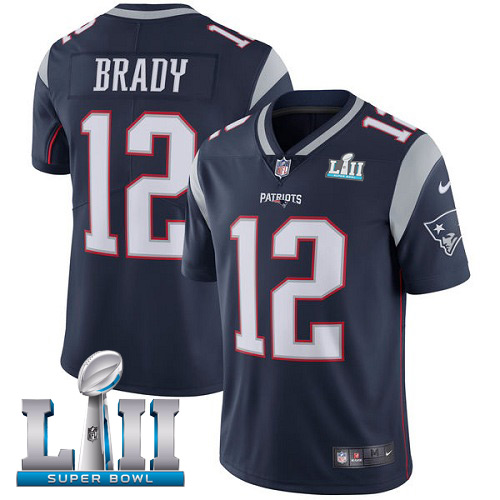 Nike Patriots #12 Tom Brady Navy Blue Team Color Super Bowl LII Youth Stitched NFL Vapor Untouchable