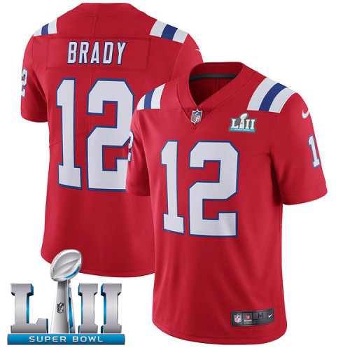 Nike Patriots #12 Tom Brady Red Alternate Super Bowl LII Youth Stitched NFL Vapor Untouchable Limite - Click Image to Close