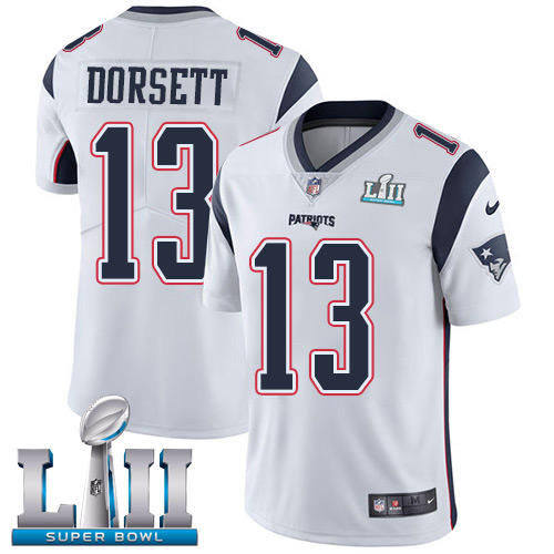 Nike Patriots #13 Phillip Dorsett White Super Bowl LII Youth Stitched NFL Vapor Untouchable Limited - Click Image to Close