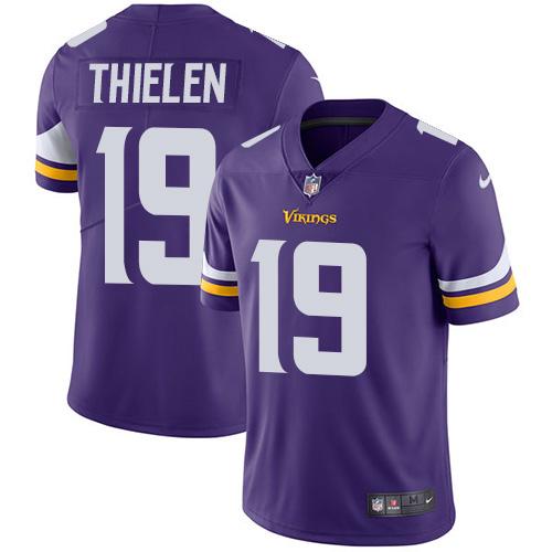 Nike Vikings #19 Adam Thielen Purple Team Color Youth Stitched NFL Vapor Untouchable Limited Jersey - Click Image to Close