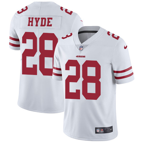 Nike 49ers #28 Carlos Hyde White Men's Stitched NFL Vapor Untouchable Limited Jersey