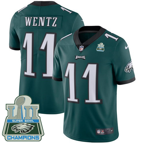 Nike Eagles #11 Carson Wentz Midnight Green Team Color Super Bowl LII Champions Men's Stitched NFL V