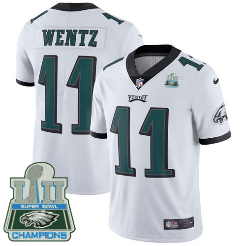 Nike Eagles #11 Carson Wentz White Super Bowl LII Champions Men's Stitched NFL Vapor Untouchable Lim
