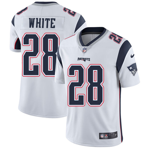 Nike Patriots #28 James White White Men's Stitched NFL Vapor Untouchable Limited Jersey