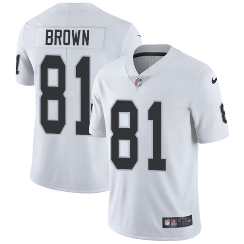 Nike Raiders #81 Tim Brown White Men's Stitched NFL Vapor Untouchable Limited Jersey - Click Image to Close