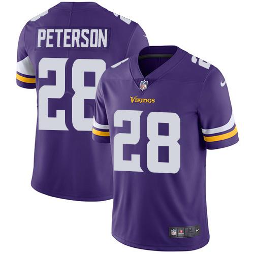 Nike Vikings #28 Adrian Peterson Purple Team Color Men's Stitched NFL Vapor Untouchable Limited Jers