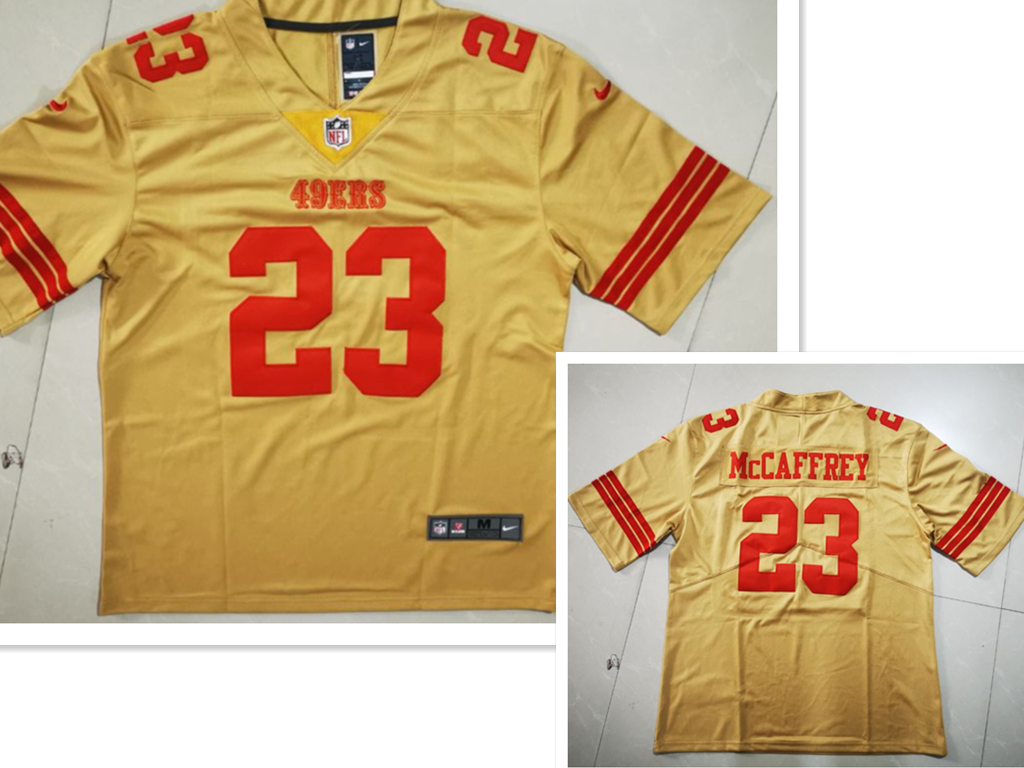 San Francisco 49ers #23 Christian McCaffrey Gold NEW 2022 Inverted Legend Stitched NFL Limited Jerse