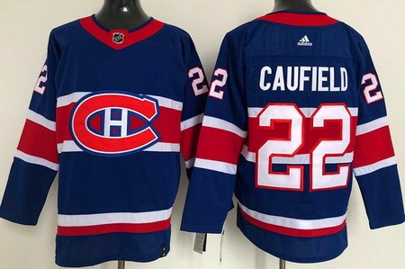 Montreal Canadiens #22 Cole Caufield Blue 2021 Reverse Retro Stitched NHL Jersey