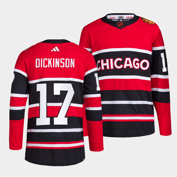 Chicago Blackhawks #17 Jason Dickinson Red Black 2022 Reverse Retro Stitched Jersey - Click Image to Close