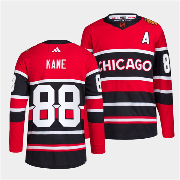 Chicago Blackhawks #88 Patrick Kane Red Black 2022 Reverse Retro Stitched Jersey