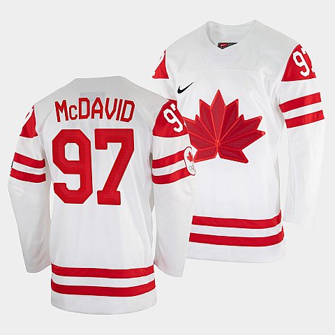 Connor McDavid Canada Hockey White 2022 Beijing Winter Olympic #97 Home Rrplica Jersey