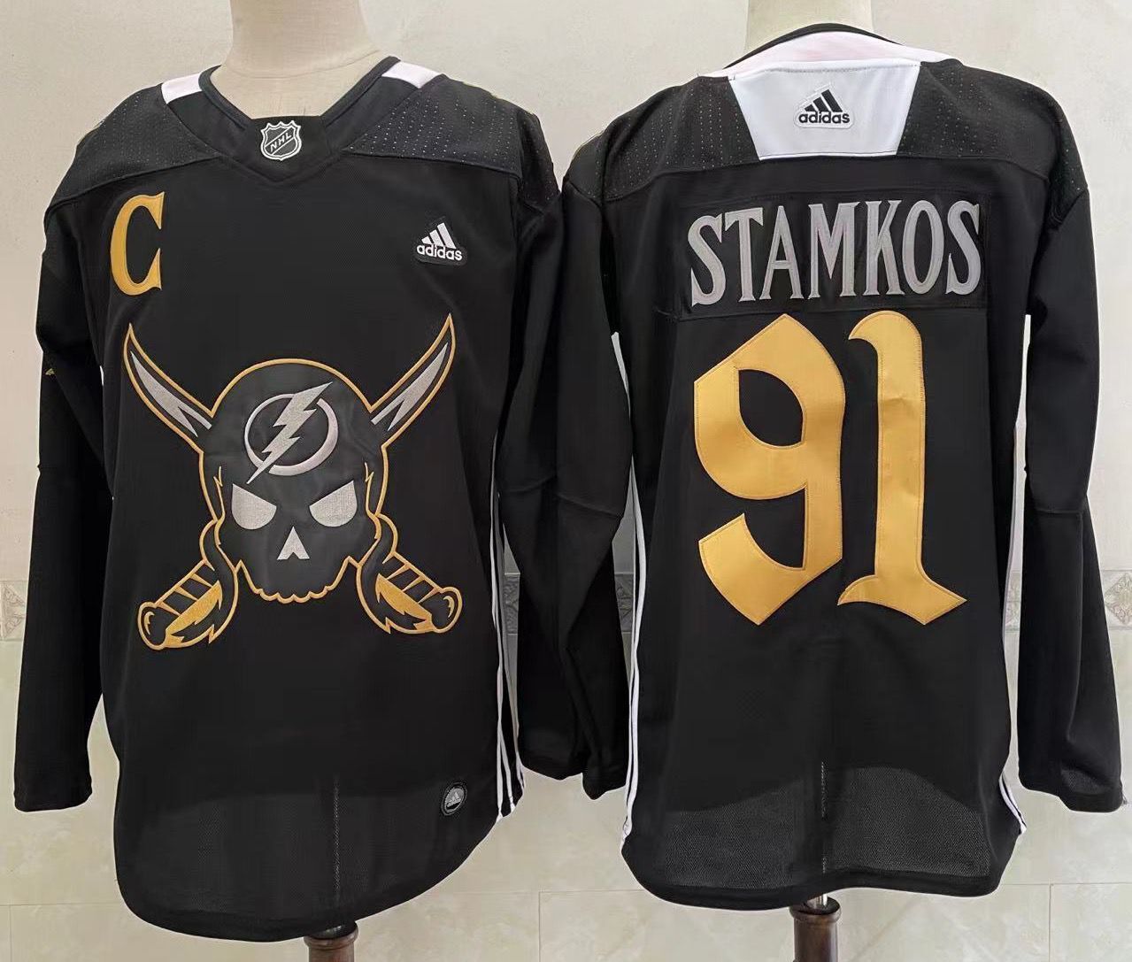 Tampa Bay Lightning #91 Steven Stamkos Black Pirate Themed Warmup Authentic Jersey