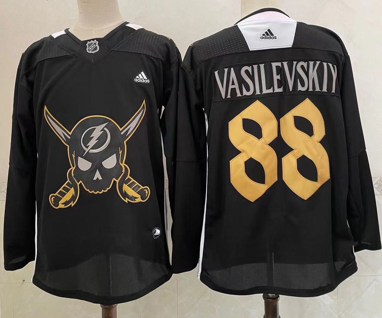 Tampa Bay Lightning #88 Andrei Vasilevskiy Black Pirate Themed Warmup Authentic Jersey