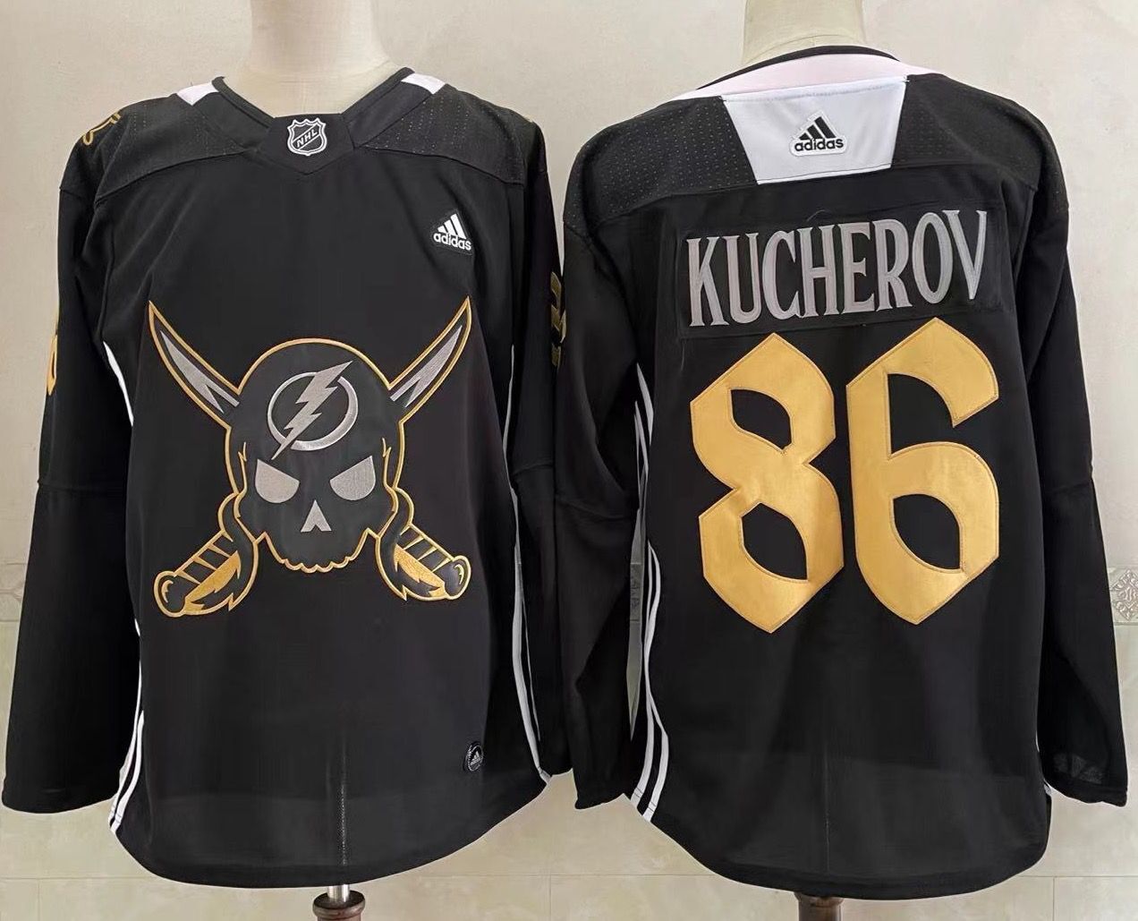 Tampa Bay Lightning #86 Nikita Kucherov Black Pirate Themed Warmup Authentic Jersey