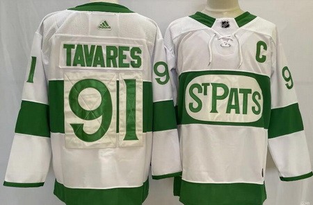 Toronto Maple Leafs #91 John Tavares White 2019 St Pats Authentic Jersey