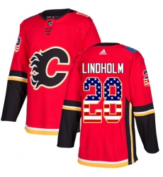 Calgary Flames #28 Elias Lindholm Red Home Authentic USA Flag Stitched NHL Jersey