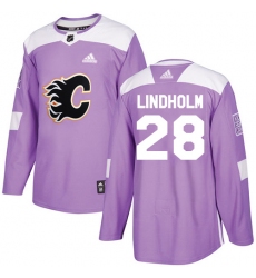 Calgary Flames #28 Elias Lindholm Purple Authentic Fights Cancer Stitched NHL Jersey