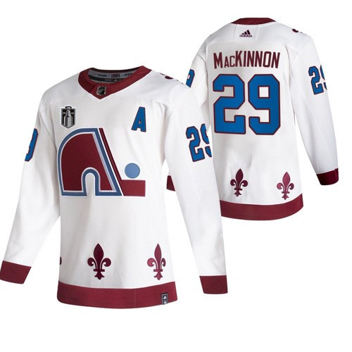 Colorado Avalanche #29 Nathan MacKinnon White 2022 Stanley Cup Final Patch Reverse Retro Stitched Je - Click Image to Close