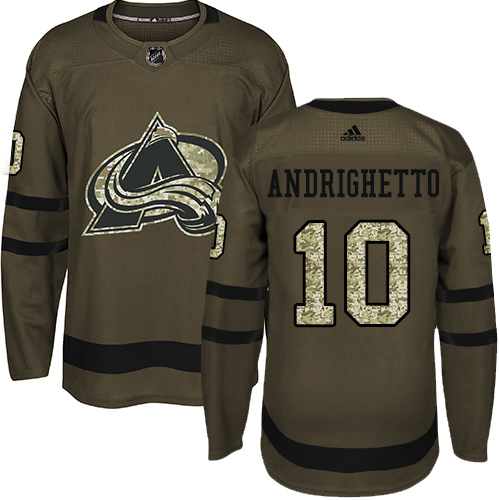 Adidas Avalanche #10 Sven Andrighetto Green Salute to Service Stitched NHL Jersey - Click Image to Close
