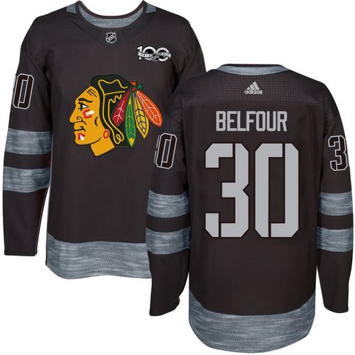 Adidas Blackhawks #30 ED Belfour Black 1917-2017 100th Anniversary Stitched NHL Jersey