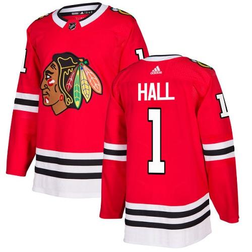 Adidas Blackhawks #1 Glenn Hall Red Home Authentic Stitched NHL Jersey