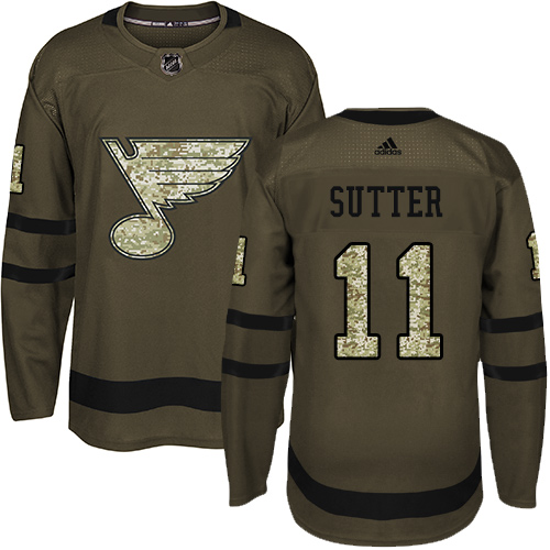 Adidas Blues #11 Brian Sutter Green Salute to Service Stitched NHL Jersey - Click Image to Close