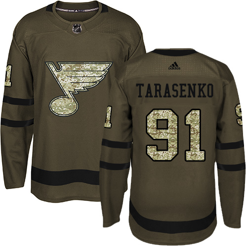 Adidas Blues #91 Vladimir Tarasenko Green Salute to Service Stitched NHL Jersey - Click Image to Close