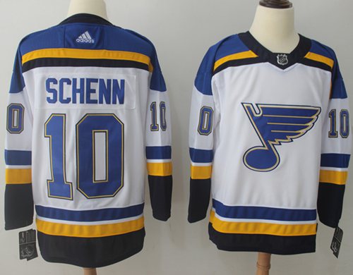 Adidas Blues #10 Brayden Schenn White Road Authentic Stitched NHL Jersey - Click Image to Close