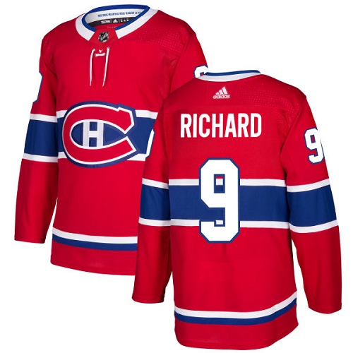 Adidas Canadiens #9 Maurice Richard Red Home Authentic Stitched NHL Jersey - Click Image to Close