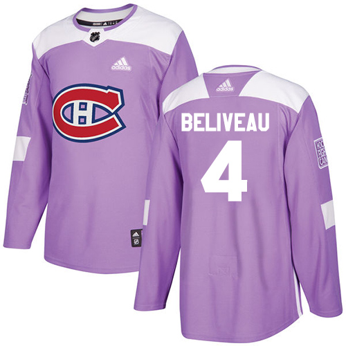 Adidas Canadiens #4 Jean Beliveau Purple Authentic Fights Cancer Stitched NHL Jersey - Click Image to Close