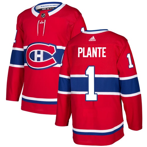 Adidas Canadiens #1 Jacques Plante Red Home Authentic Stitched NHL Jersey - Click Image to Close