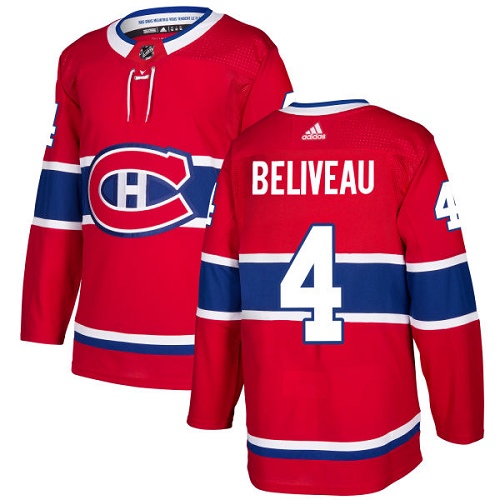 Adidas Canadiens #4 Jean Beliveau Red Home Authentic Stitched NHL Jersey - Click Image to Close