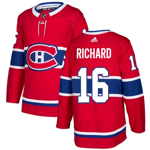 Adidas Canadiens #16 Henri Richard Red Home Authentic Stitched NHL Jersey - Click Image to Close