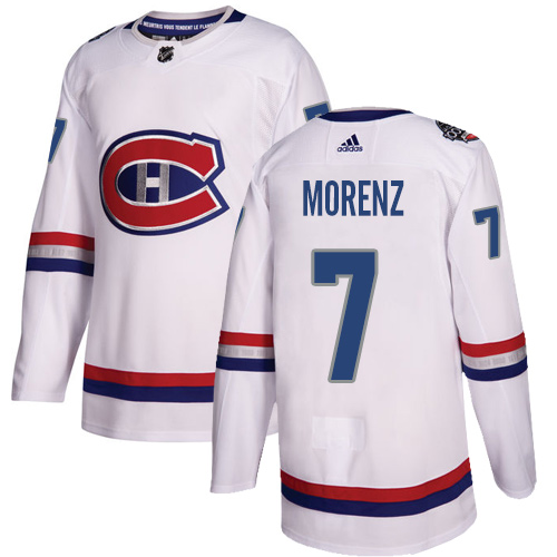 Adidas Canadiens #7 Howie Morenz White Authentic 2017 100 Classic Stitched NHL Jersey - Click Image to Close