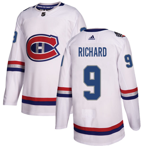 Adidas Canadiens #9 Maurice Richard White Authentic 2017 100 Classic Stitched NHL Jersey - Click Image to Close
