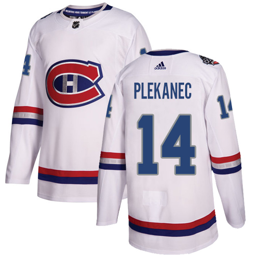 Adidas Canadiens #14 Tomas Plekanec White Authentic 2017 100 Classic Stitched NHL Jersey - Click Image to Close