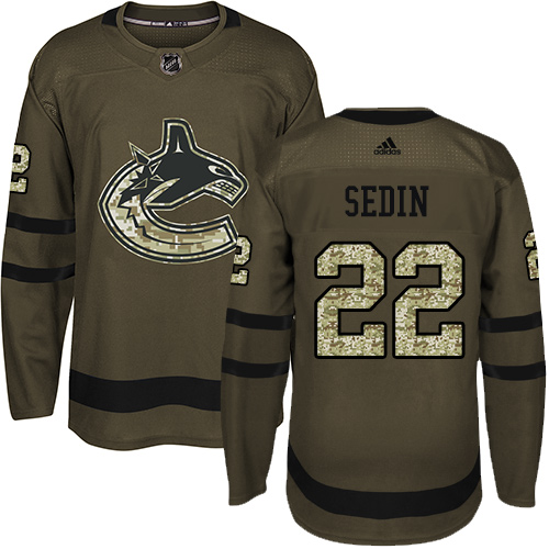 Adidas Canucks #22 Daniel Sedin Green Salute to Service Stitched NHL Jersey - Click Image to Close